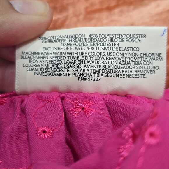 Bobbie Brooks‎ -1684 Eyelet Smoked Waist Peasant Blouse Hot Pink Plus Size 1X - Picture 4 of 6